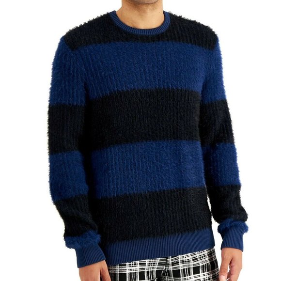 INC International Concepts Men's Timeless Navy Fuzzy Striped Sweater Large - Picture 1 of 4